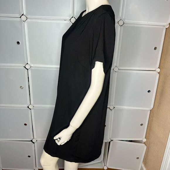 Lulus Shift and Shout Black Shift Dress Size Large Short Sleeve Gold Zipper - Picture 9 of 10
